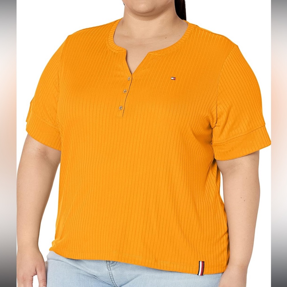 EUC TOMMY HILFIGER Sportswear XXL Henley Ribbed Top V-Neck 3-Button 3/4 Sleeve - Picture 2 of 10